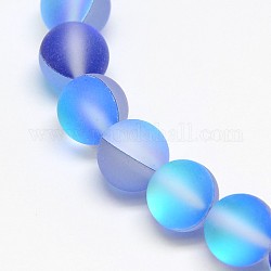 Synthetical Moonstone Beads Strands, Frosted, Dyed, Round, Blue, 10mm, Hole: 1mm, about 39pcs/strand, 15.5inch