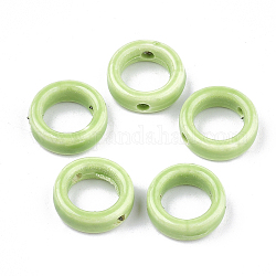Marcos de cuentas de porcelana hechas a mano, porcelánico esmaltado brillante, anillo, verde claro, 15x5mm, agujero: 2 mm, 9.5 mm de diámetro interior