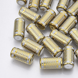 電気メッキガラスビーズ  シェブロン模様の列  ゴールド  20x10mm  穴：1.2mm  約50個/袋