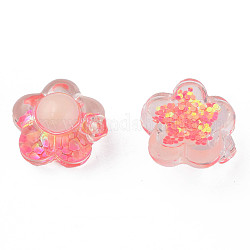 Transparent Epoxy Resin Cabochons, with Paillettes, Flower, Salmon, 20x19x11mm