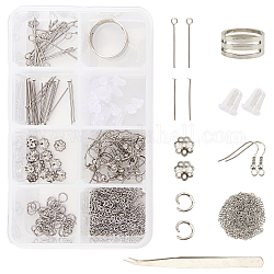 SUNNYCLUE DIY Earring Making Kits, with 304 Stainless Steel Cable Chains & Bead Caps & Earring Hooks, Iron Tweezers and Brass Wide Band Ring Components, Stainless Steel Color, 3x2x0.5mm