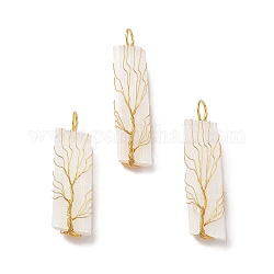Copper Wire Wrapped Natural Selenite Big Pendants, Cadmium Free & Lead Free, Rectangle Charm, Golden, 55~70x14~18x13~16mm, Hole: 7~8.5mm