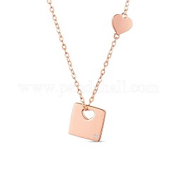 Shegrace 925 collar con colgante de plata esterlina, con aaa circonio cúbico, Corazón y colgante cuadrado, oro rosa, 15.7 pulgada (40 cm)