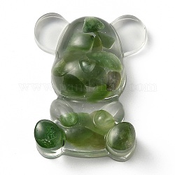 Decoraciones de exhibición de resina, con chips de jade verde natural en el interior, oso, 53.5~53.8x41~41.5x17.5~21mm