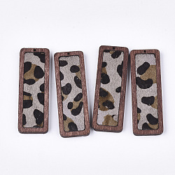 Grands pendentifs en cuir de vachette écologique, avec du bois teint, rectangle avec imprimé léopard, chardon, 56x19x3mm, Trou: 1.2mm