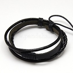 Branchées de style casual unisexe multi-brins de cire et de bracelets en cuir de la moelle, noir, 64mm
