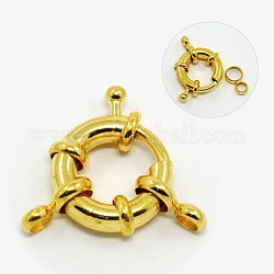 Brass Spring Clasps Sets, with End Loops, Jewelry Accessory, Golden Color, Size: about 13mm in diameter, 4mm thick, hole: 3mm
