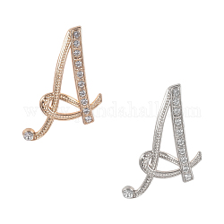 Alloy Brooches, with Rhinestone, Alphabet A, Mixed Color, 45x36mm, Pin: 1mm, 2pcs/box