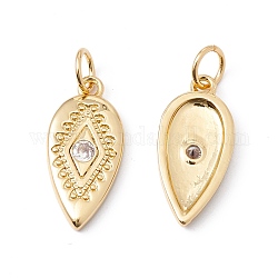 Rack Plating Brass Micro Pave Clear Cubic Zirconia Pendants, with Jump Ring, Cadmium Free & Nickel Free & Lead Free, Teardrop with Rhombus, Real 18K Gold Plated, 18x8.5x2mm, Jump Ring: 5x0.6mm, Inner Diameter: 3.8mm