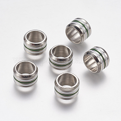 304 aus Stahl-Email-Perlen, Gerillte Perlen, Rondell, grün, 11x8 mm, Bohrung: 8 mm