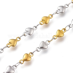 304 Stainless Steel Heart Link Chains, with Spool, Soldered, Golden & Stainless Steel Color, Heart: 8x4x1.5mm, Link: 3.5x2x0.2mm, about 16.4 Feet(5m)/roll