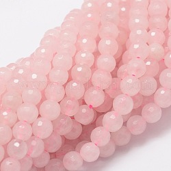 Faceted Round Natural Rose Quartz Bead Strands, 8mm, Hole: 1mm, about 50pcs/strand, 15.3 inch