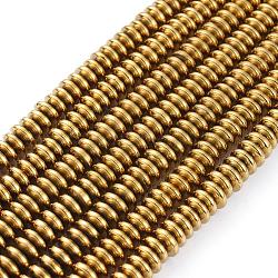 Electroplate Non-magnetic Synthetic Hematite Heishi Beads Strands, Flat Round/Disc, Golden Plated, 8x3mm, Hole: 1mm, about 76pcs/strand, 10 inch