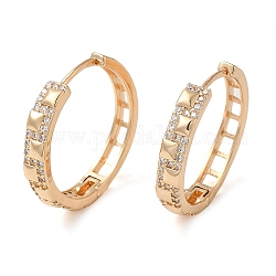 Brass Micro Pave Cubic Zirconia Hoop Earrings, Hollow Rectangle, Light Gold, 25x25.5x4.5mm