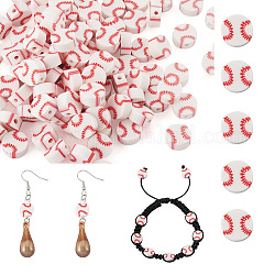 Perles en pâte polymère manuel, plat rond, rouge, 9.5x4~4.5mm, Trou: 1.8mm