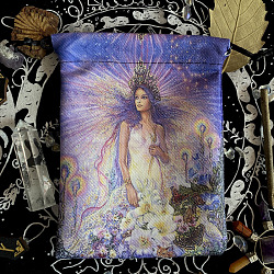 Pochettes d'emballage en velours de coton, sacs à cordonnet, style de peinture à l'huile, rectangle avec motif de constellation, virgo, 18x13 cm