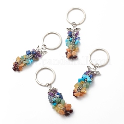 Porte-clés en perles de pierres précieuses naturelles et synthétiques, avec du laiton, fer, 304 accessoires en acier inoxydable et alliage, ailes, 9.25~9.5 cm