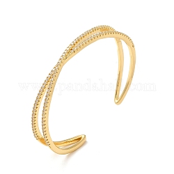 Clear Cubic Zirconia Criss Cross Open Cuff Bangle, Rack Plating Brass Jewelry for Women, Lead Free & Cadium Free, Real 18K Gold Plated, Inner Diameter: 2-1/4x1-3/4 inch(5.8x4.4cm)