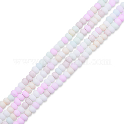 Opaque Spray Painted Glass Bead Strands, Frosted, Flat Round, Pearl Pink, 4~4.5x3mm, Hole: 1mm, about 133~135pcs/strand, 15.43 inch~15.75 inch(39.2~40cm)