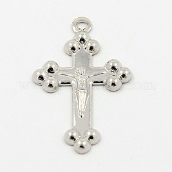 Ottone pendenti croce crocifisso, per la realizzazione di gioielli pasquali, platino, 22.5x14x1.5mm, Foro: 1 mm