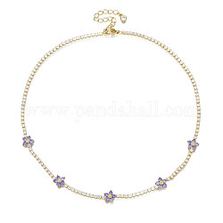 Collar de tenis clásico con circonitas cúbicas y eslabones de flores, joyas de latón dorado para mujer, púrpura medio, 14.37 pulgada (36.5 cm)