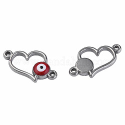 304 Stainless Steel Enamel Connector Charms, Stainless Steel Color, Heart with Evil Eye, Dark Red, 11.5x18x3mm, Hole: 1.2mm