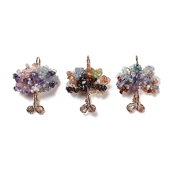 Natural Mixed Gemstone Chip Big Pendants, Rack Plating Brass Tree of Life Charms, Cadmium Free & Lead Free, Rose Gold, 55~64.5x43.5~46x16~19.5mm, Hole: 6.5~7.5mm