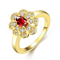 Классический цветок латуни кубического циркония кольца для женщин, красные, золотые, размер США 8 (18.1 мм)