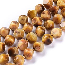 Natürlichen Tigerauge Perlen Stränge, gefärbt und erhitzt, mit Glasperlen, sechsseitige Himmelswürfel, dunkelgolden, 11.5~12.5x11.5~12.5 mm, Bohrung: 1 mm, ca. 29~30 Stk. / Strang, 15.55~15.94 Zoll (39.5~40.5 cm)