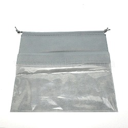ブランク不織布DIYクラフト巾着収納バッグ  プラスチッククリアウィンドウ付き  ギフト＆ショッピングバッグ用  グレー  40x40x0.06~0.45cm