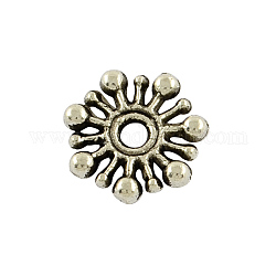 チベットスタイル合金の花のスペーサービーズ  カドミウムフリー＆鉛フリー  アンティークシルバー  9.5x2mm  穴：2mm
