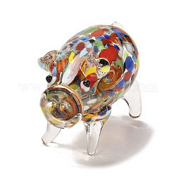 Handmade Lampwork 3D Animal Ornaments, for Home Office Desktop Decoration, Pig, 47x23x30mm