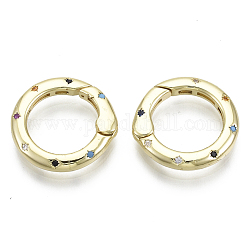 Latón micro pave zirconia cúbicos puerta de primavera anillos, anillo, sin níquel, colorido, real 16k chapado en oro, 18~19x3mm, diámetro interior: 13 mm