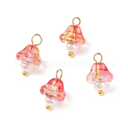 Breloques de verre électrolytique, avec accessoires en laiton doré et perles rondes en perles de verre, fleur de trompette, tomate, 14x9x9mm, Trou: 2.5mm