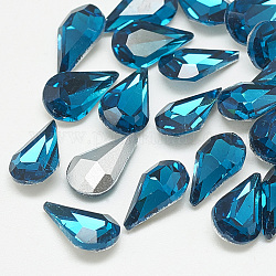 Cabujones de cristal con rhinestone, espalda plateada, facetados, lágrima, capri azul, 8x5x3mm
