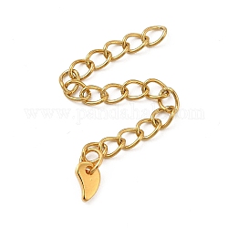 Ion Plating(IP) 304 Stainless Steel Curb Chain Extenders, End Chains with 201 Stainless Steel Teardrop Chain Tab, Golden, 55mm