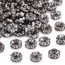Perles séparateurs en fer avec strass, Grade a, rondelle, ondes bord, gunmetal, 6x2.5mm, Trou: 1.5mm