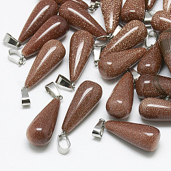 Synthetic Goldstone Pendants, with Stainless Steel Snap On Bails, teardrop, 28~30x10~12mm, Hole: 6x4mm
