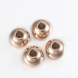 Revestimiento iónico (ip) 304 perlas de acero inoxidable, redondo, oro rosa, 8x6.5mm, agujero: 3 mm