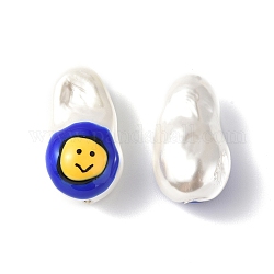 Perles en émail coquillage, ovale avec visage souriant, bleu, 21~21.5x12.5~13x12mm, Trou: 1~1.2mm