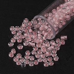 11/0 grade a perles de rocaille en verre rondes, les couleurs de l'intérieur transparentes, rose brumeuse, 2.3x1.5mm, Trou: 1mm, environ 48500 pcs / livre