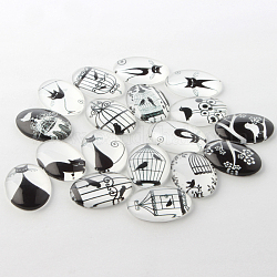 Cabuchones de cristal ovales de blanco y negro tema adornos , color mezclado, 25x18x6mm