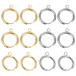 Unicraftale 12Pcs 2 Colors 201 Stainless Steel Huggie Hoop Earring Findings, with Horizontal Loops & 316 Surgical Stainless Steel Pins, Real 24K Gold Plated & Stainless Steel Color, 21x19x2.5mm, Hole: 2.5mm, Pin: 1mm, 6Pcs/color