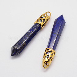Ciondoli a punta grande in lapislazzuli naturali, con accessori in lega, proiettile, oro, 57~63x13x10mm, Foro: 3x4 mm
