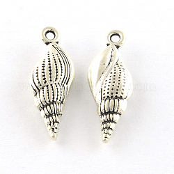 Shell spirale pendentifs en alliage de style tibétain, sans cadmium et sans plomb, argent antique, 24x8.5x4.5mm, Trou: 1.5mm