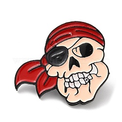 ハロウィンテーマのエナメルピン  バックパックの衣類用の黒の亜鉛合金ブローチ  頭蓋骨の海賊  28.5x31x1.5mm