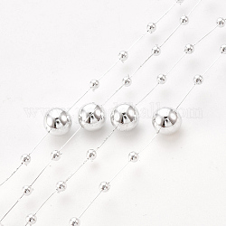 Chapelets guirlande de garniture perles en ABS plastique imitation perle, idéal pour le rideau de porte, matériel de bricolage de décoration de mariage, couleur d'argent, 3~8mm, environ 60 m / bibone 