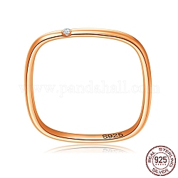 925 anillos cuadrados de plata de ley, anillos finos de moda, micro pavé de circonita cúbica transparente, oro rosa, diámetro interior: 18.9 mm