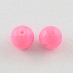 Painted Glass Bead Strands, Baking Paint, Round, Hot Pink, 12mm, Hole: 1.3~1.6mm, about 66pcs/strand, 31.4 inch