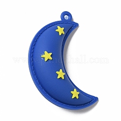 Grandi pendenti in plastica pvc, luna con stelle, blu royal, 54x31x18mm, Foro: 2.5 mm